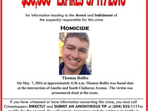 Reward for the arrest of suspect on Thomas Rolfes's homicide Photo
